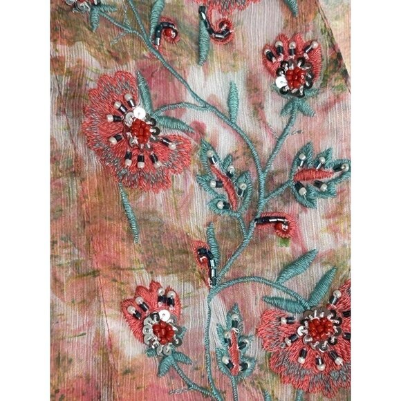 Soft Surroundings Kimono 1X Long Sheer Tassels Tie Front Beaded Embroidered Boho - Picture 2 of 14